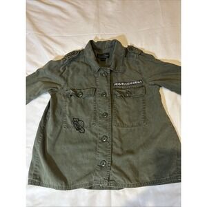 Lucky Brand Womens Military Style Top Sz Small Army Green Button Up Long Slv (L)